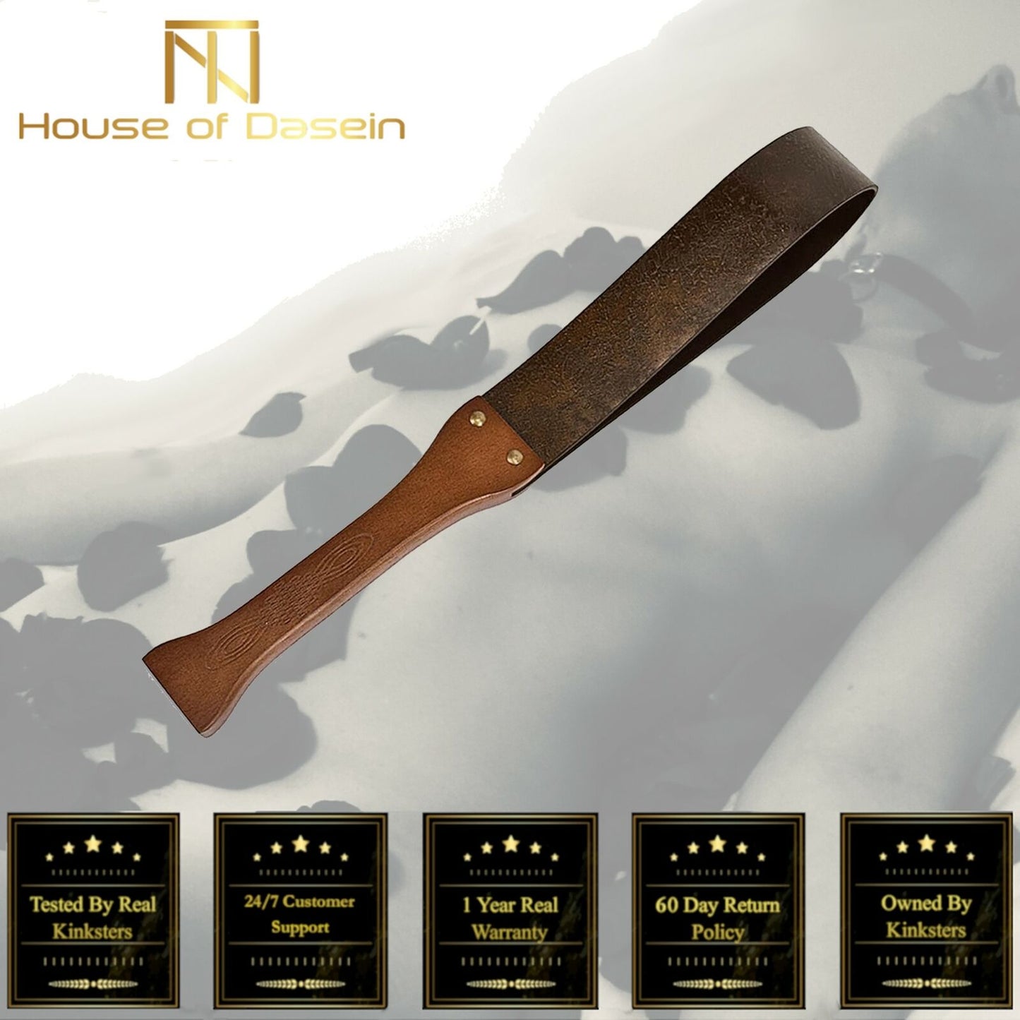 Bronze Leather Spanking Paddle Real Handle Impact Toy