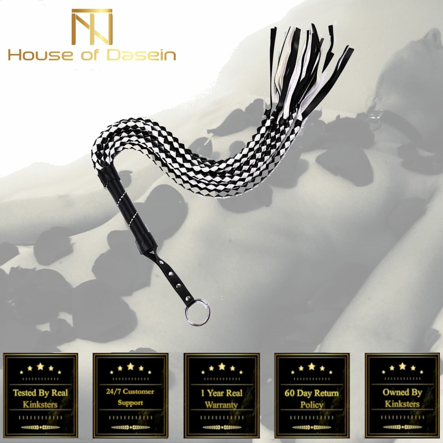 88Cm Black White Woven Flogger Bdsm Spanking Play Sex Toy