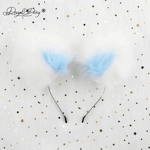 Sweet Pastel White Faux Fur Fox Cat Puppy Ears Headband Bdsm Cosplay