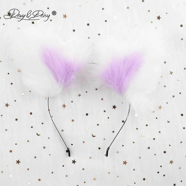 Sweet Pastel White Faux Fur Fox Cat Puppy Ears Headband Bdsm Cosplay
