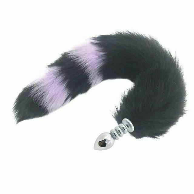 Black Fox Tail Anal Butt Plug Faux Fur Stainless Steel Cosplay Bdsm Pet Play