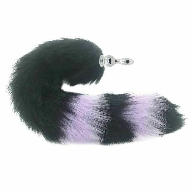 Black Fox Tail Anal Butt Plug Faux Fur Stainless Steel Cosplay Bdsm Pet Play