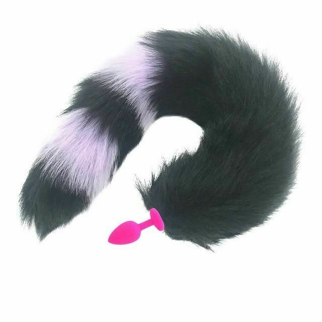 Black Fox Tail Anal Butt Plug Faux Fur Stainless Steel Cosplay Bdsm Pet Play