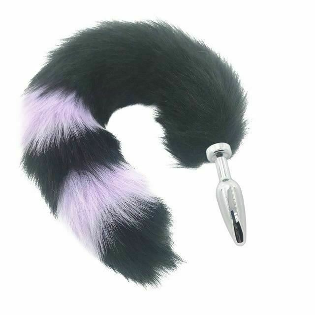 Black Fox Tail Anal Butt Plug Faux Fur Stainless Steel Cosplay Bdsm Pet Play