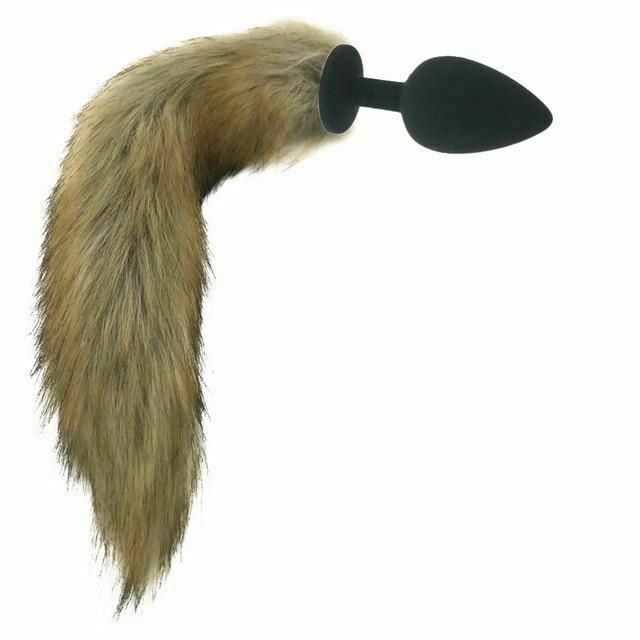 Brown Fox Tail Stainless Steel Anal Butt Plug Pet Play Bdsm