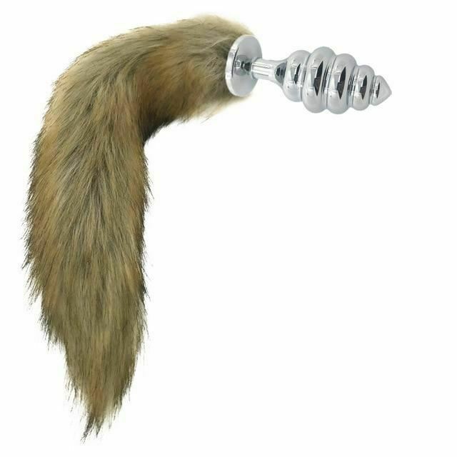Brown Fox Tail Stainless Steel Anal Butt Plug Pet Play Bdsm