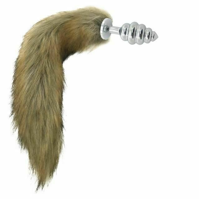 Brown Fox Tail Stainless Steel Anal Butt Plug Pet Play Bdsm