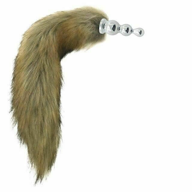 Brown Fox Tail Stainless Steel Anal Butt Plug Pet Play Bdsm