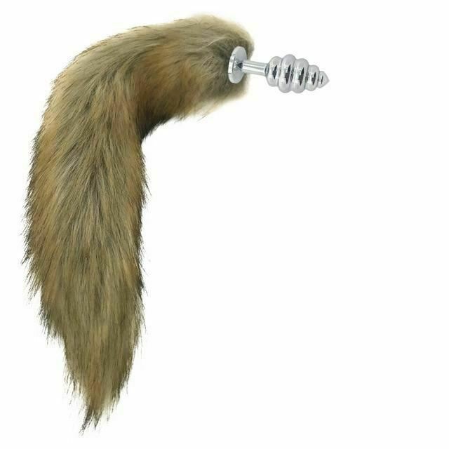 Brown Fox Tail Stainless Steel Anal Butt Plug Pet Play Bdsm