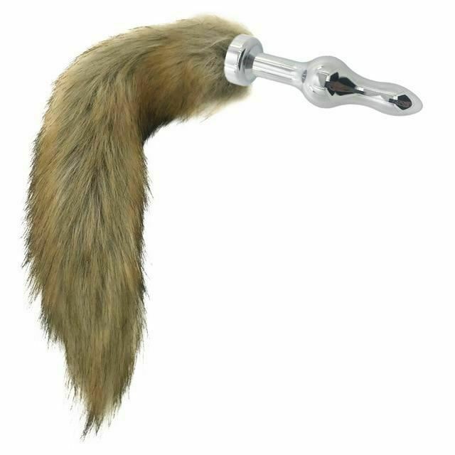 Brown Fox Tail Stainless Steel Anal Butt Plug Pet Play Bdsm
