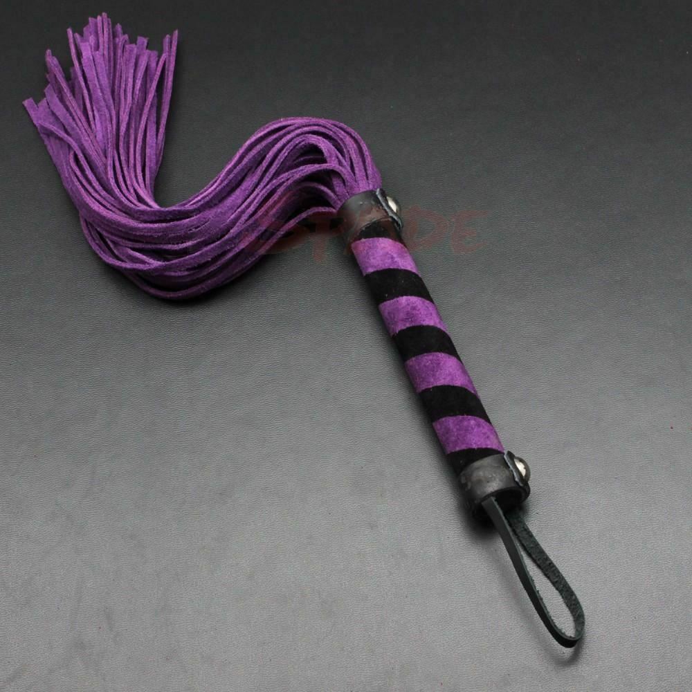 Purple Real Leather Flogger Spanking Sex Whip Bdsm Impact Play Fetish