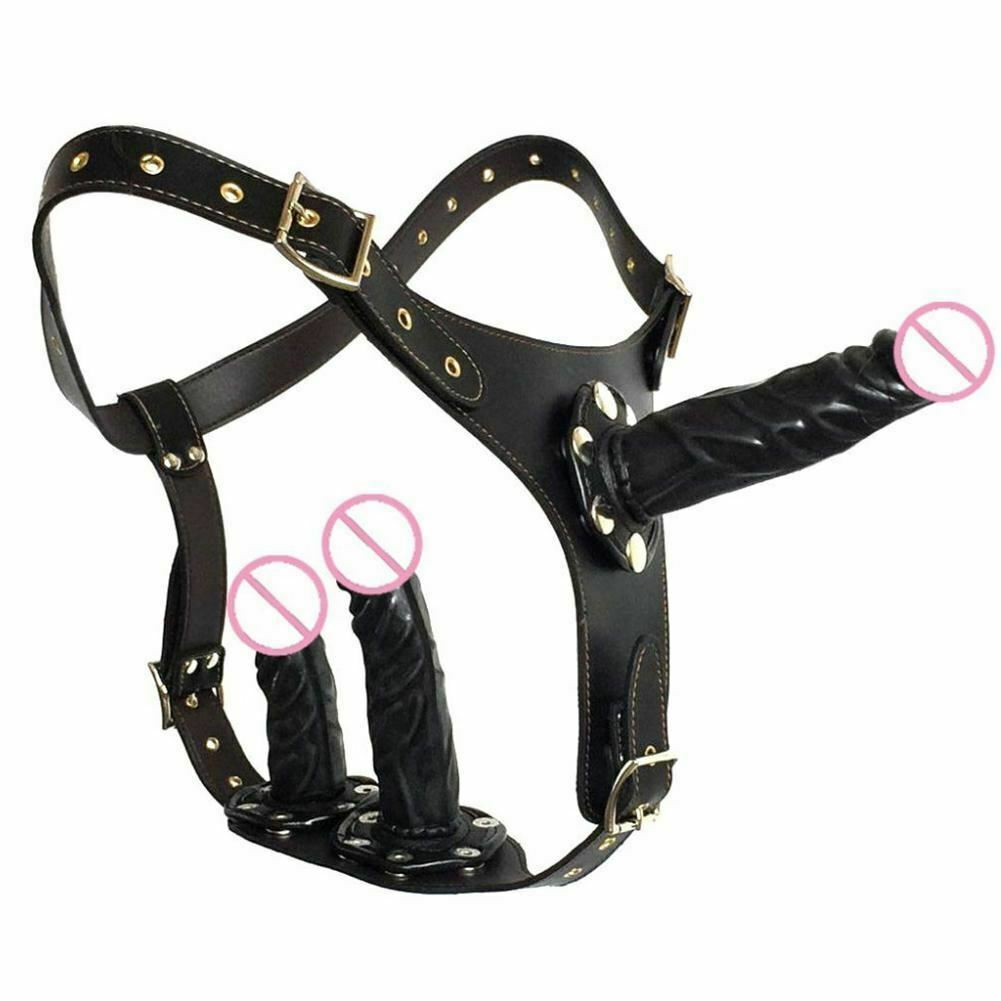 Black Three Dildo Strap Harness Belt Triple Penetration Couples Fetish