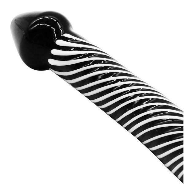 Smooth Black Glass Striped Double Ended Spot Dong Anal Plug Dildo
