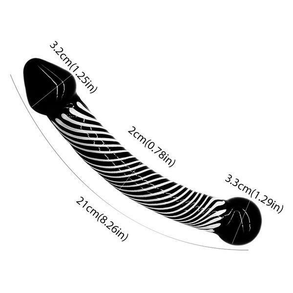 Smooth Black Glass Striped Double Ended Spot Dong Anal Plug Dildo