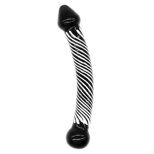 Smooth Black Glass Striped Double Ended Spot Dong Anal Plug Dildo