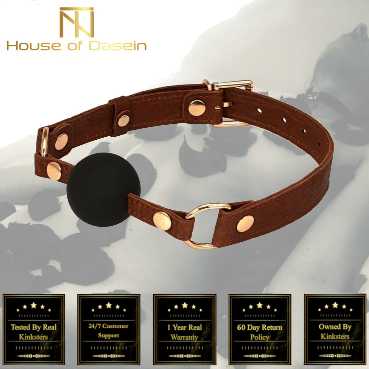 Brown Leather Ball Bdsm Adjustable Bondage Mouth Chastity Gag Fetish