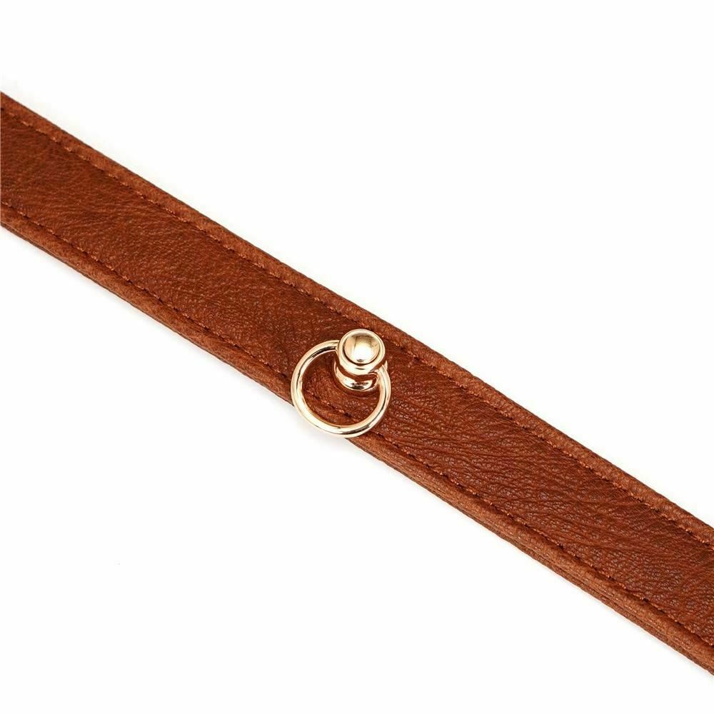 Brown Leather Collar With Nipple Clamps Bdsm Bondage Restraints Sex Slave Games