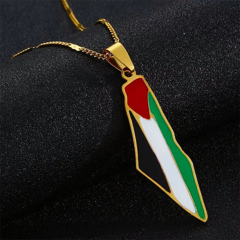 Veile Studios Titanium Steel Stainless Drip Glue Middle East Israel Palestine Map Pendant Necklace