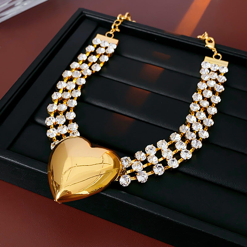 Veile Studios Fashionable Multi-Layer Heart Crystal Inlaid Necklace Luxury Choker Jewelry