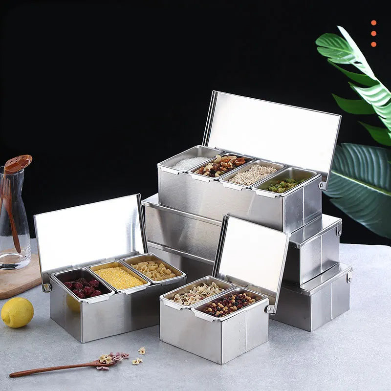 Stainless Steel 3/4/5 Section Ingredients Box Salt Sugar Cheese Sauce Seasoning Pizza Making Tool Snack Storage