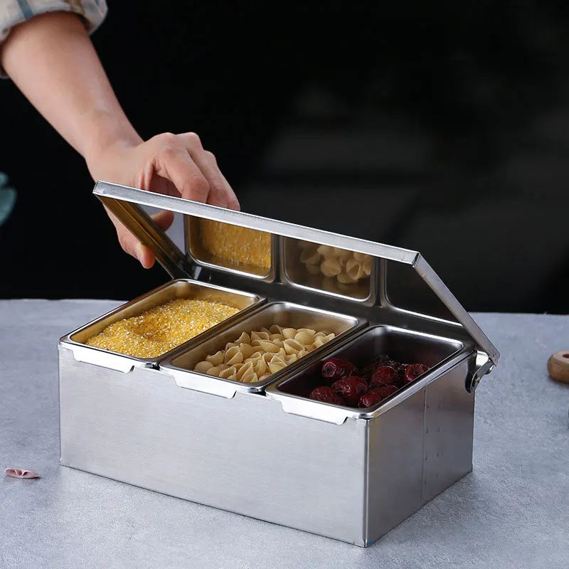 Stainless Steel 3/4/5 Section Ingredients Box Salt Sugar Cheese Sauce Seasoning Pizza Making Tool Snack Storage