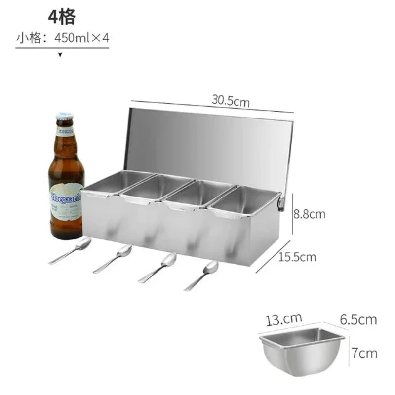 Stainless Steel 3/4/5 Section Ingredients Box Salt Sugar Cheese Sauce Seasoning Pizza Making Tool Snack Storage