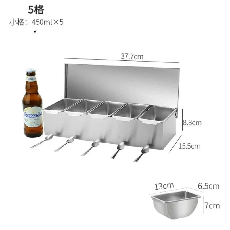 Stainless Steel 3/4/5 Section Ingredients Box Salt Sugar Cheese Sauce Seasoning Pizza Making Tool Snack Storage