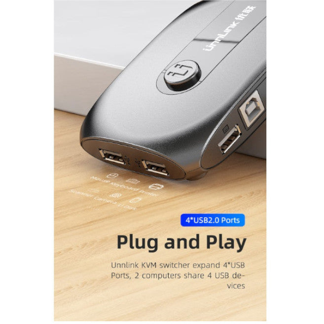 2 Ports Dp Kvm Switch Displayport With Extender 4K60 Usb Share Monitor Printer Keyboard Mouse For Pc Computers Laptops
