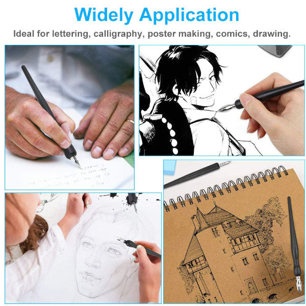 2 Set Cartoon Manga Pen Tip Calligraphy Drawing Tool 5 Nib Holder 1 Eraser Painting Supplie