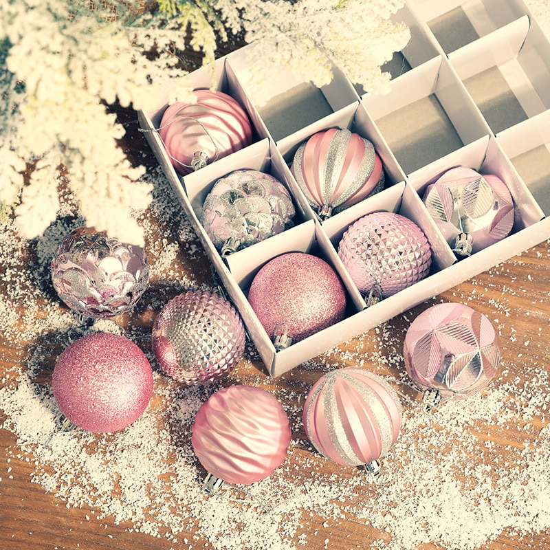 2 Sets Christmas Ball Tree Decor Bauble Party Hanging Ornament Pendants Pink