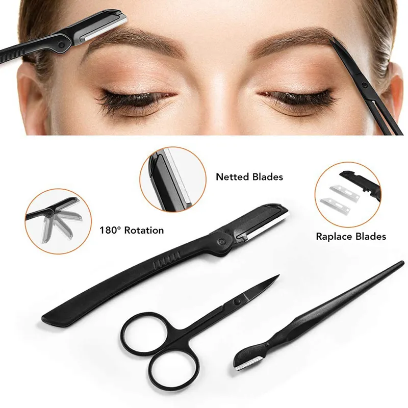 11Pcs Professional Eyebrow Trimming Tool Set Shaping Knife Tweezers Comb Pencil Clip Make Up Kit