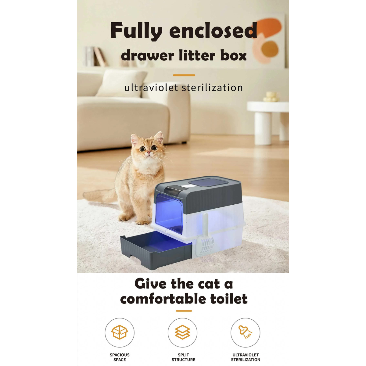 Automatic Uv Sterilizing Cat Litter Box Enclosed Design Odor Control And Germicidal Technology