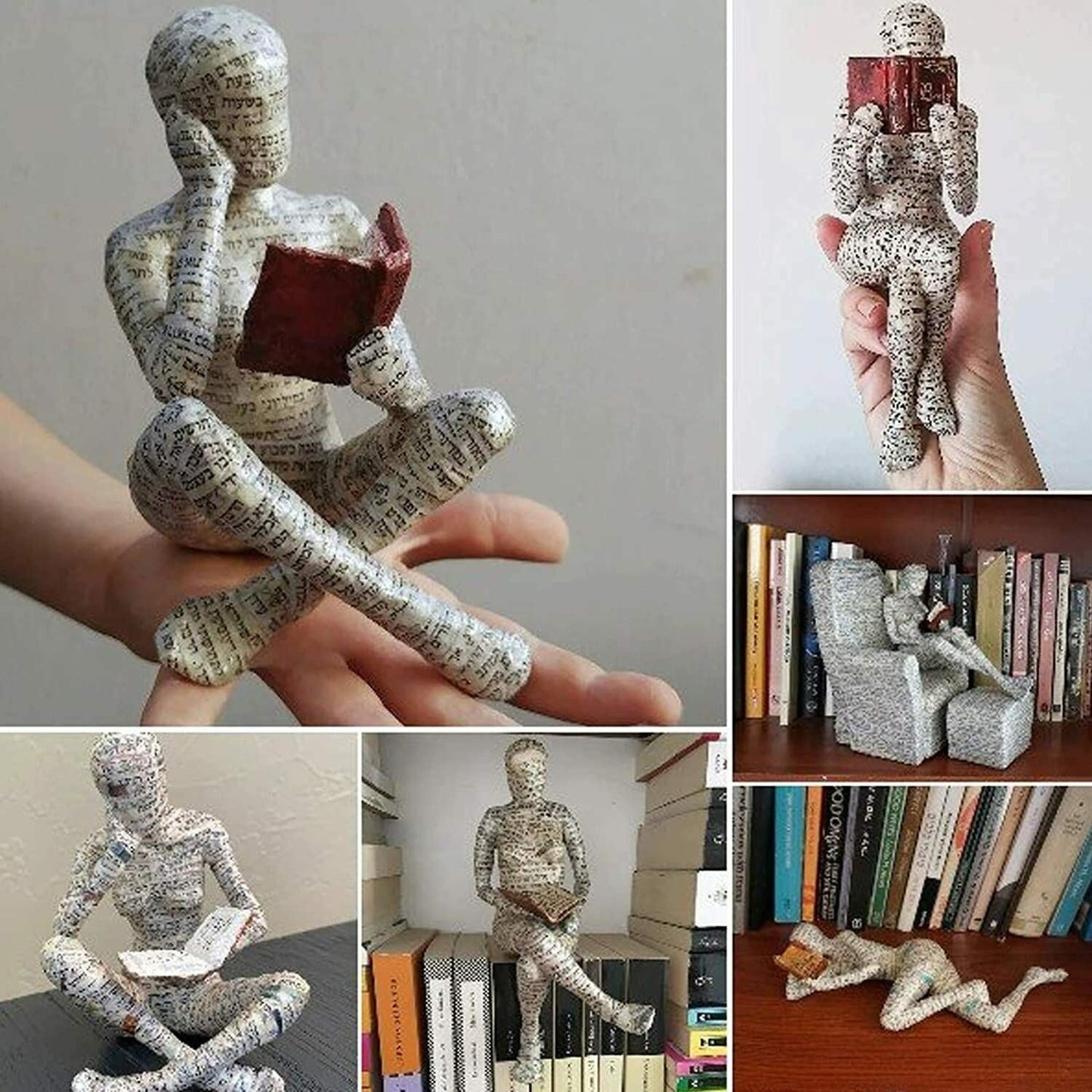 Reading Thoughtful Woman Resin Ornament Bookshelf Decor