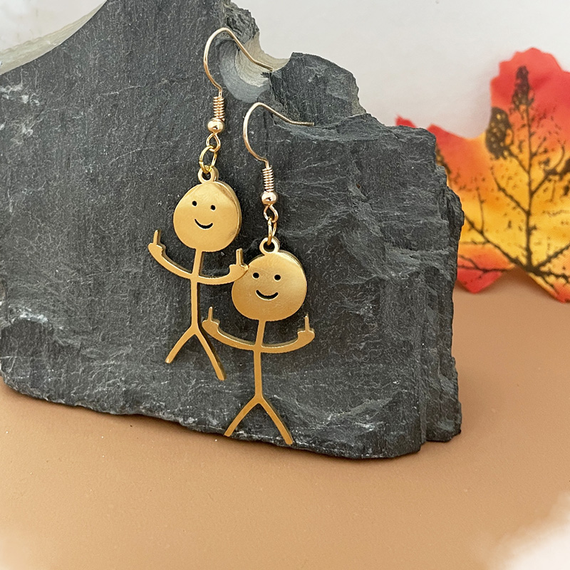 Veile Studios Funny Doodle Necklace Hip Hop Smiley Stick Figure Pendant Hand Gesture Middle Finger Necklaces