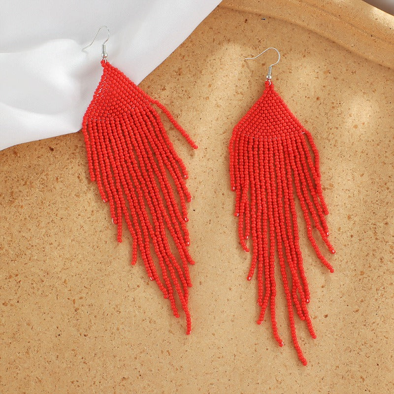 Bohemian Ethnic Vintage Colourful Handmade Beads Tassel Boho Beaded Hanging Earrings