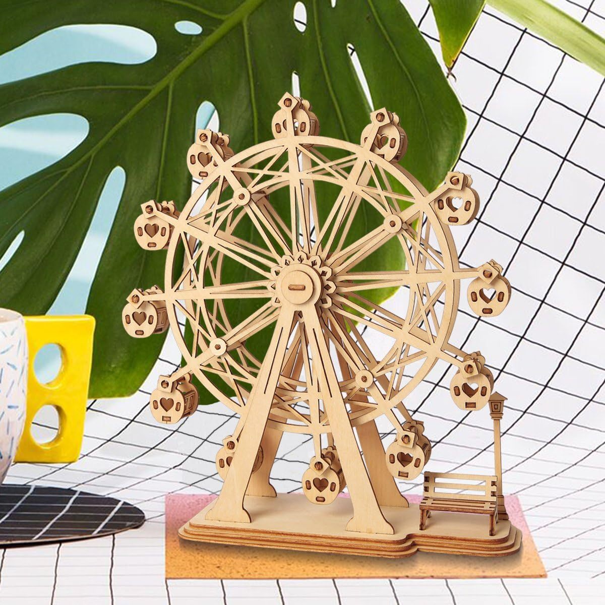 Robotime Rolife Ferris Wheel Woodcraft Construction Kit Modular Mechanical Model 3D Wooden Puzzle For Self Assembly Toy