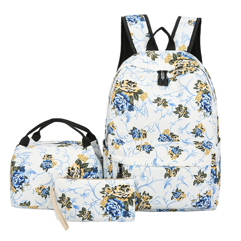 Floral Bags 3Pcs Schoolbag Backpack Lunch And Wallets