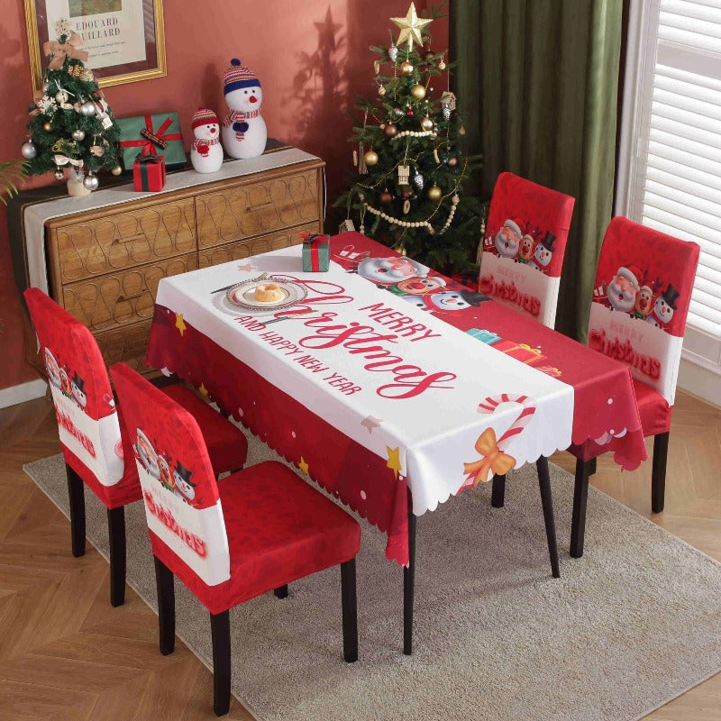 Printed Festive Christmas Table Cloths Chair Covers Party Decorations