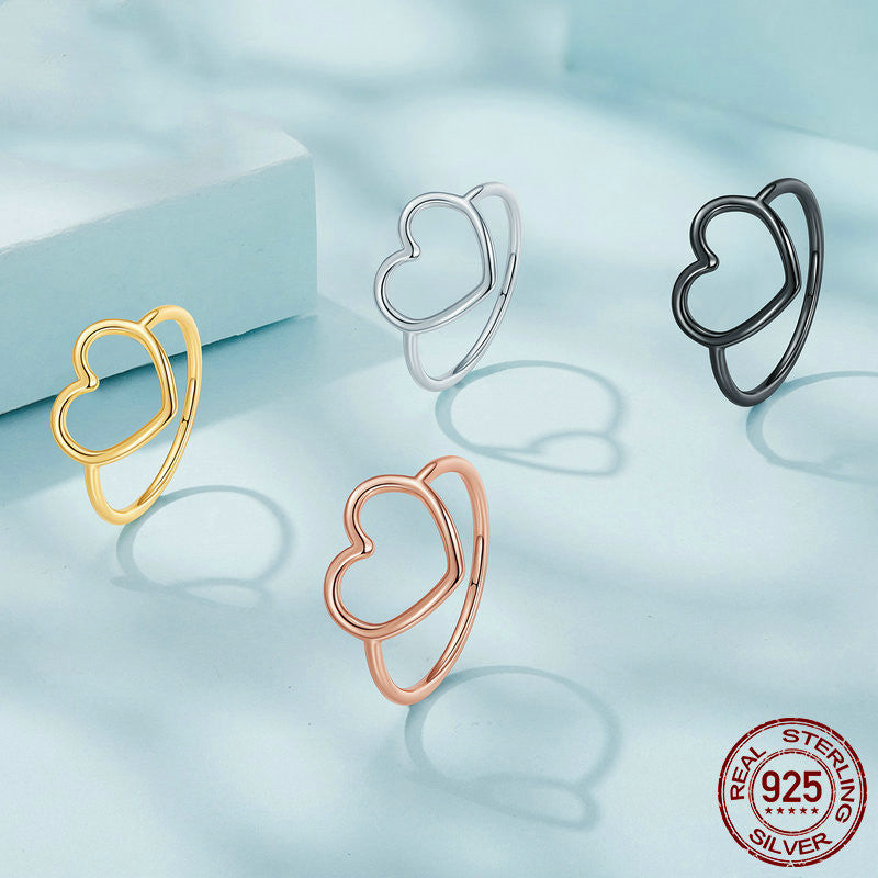 Veile Studios Hollow Plain Heart Rings Female S925 Sterling Silver 6 7 8 10 Dollars