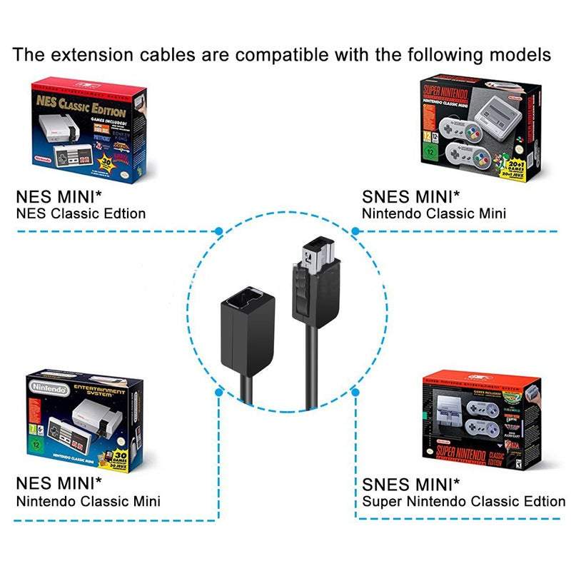 2Pack Classic Controller Snes Extension Cable 3M / 10 Ft Super Nes Power Cord For Nintendo Edition Mini