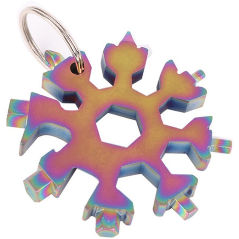 2Pcs 8-In-1 Stainless Steel Snowflakes Multi-Tool Camp Survival Hiking Key Ring