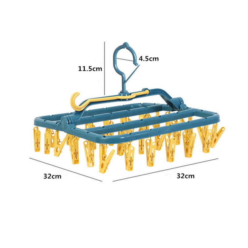32-Clips Foldable Clothes Drying Rack Windproof Laundry Dryer Hanger