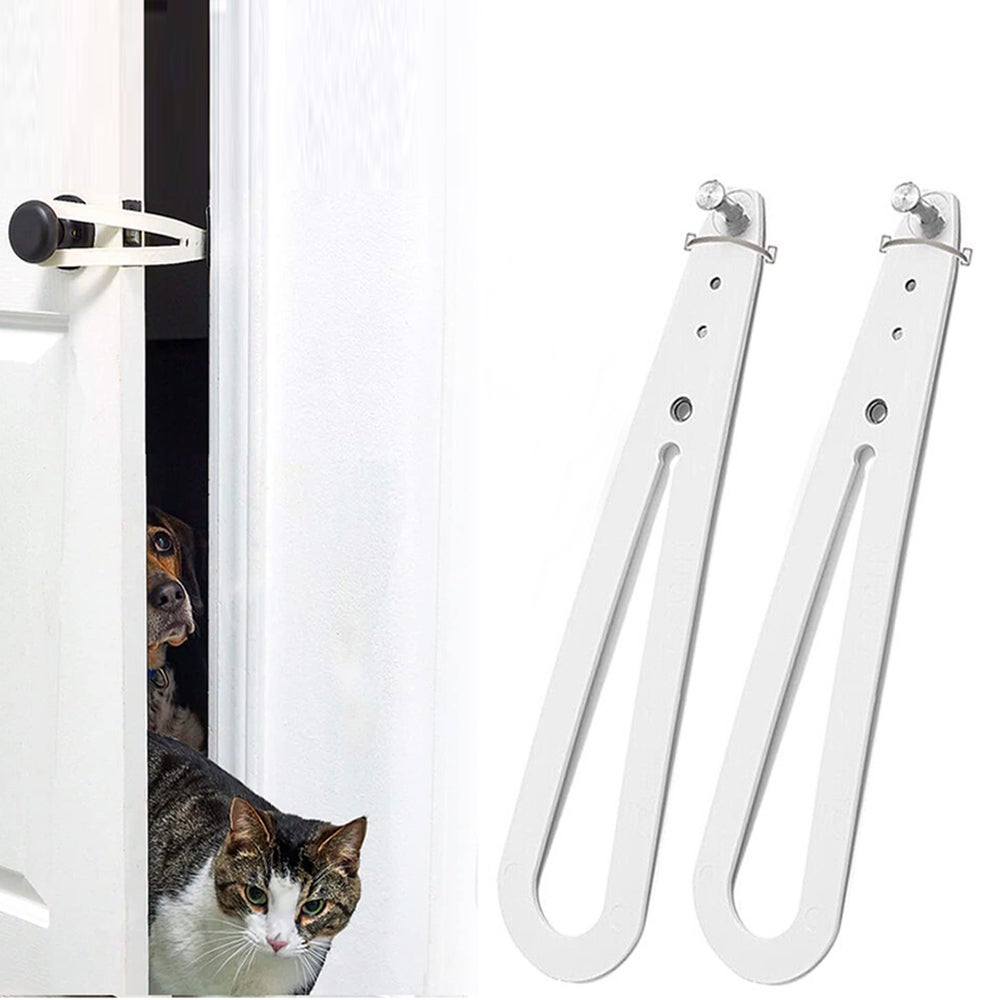 2 Pieces Child Proof Door Lock Cat Holder Latch Fast Flex Strap Clip