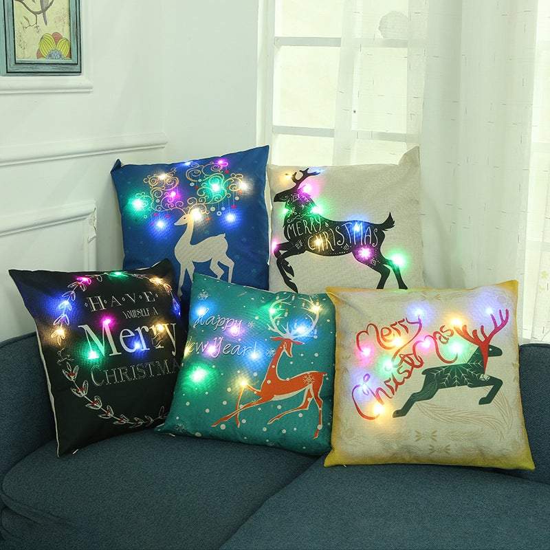 Christmas Led Lights Linen Cushion Covers Bed Sofa Decor