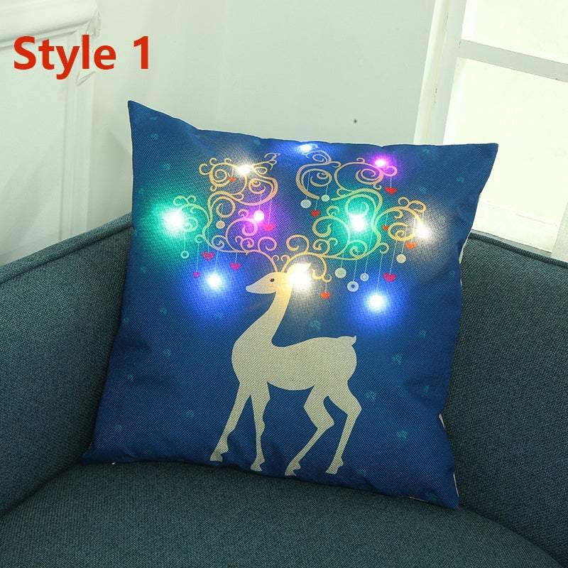 Christmas Led Lights Linen Cushion Covers Bed Sofa Decor