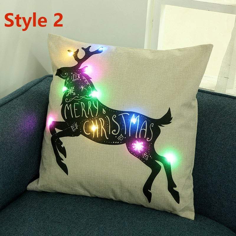 Christmas Led Lights Linen Cushion Covers Bed Sofa Decor
