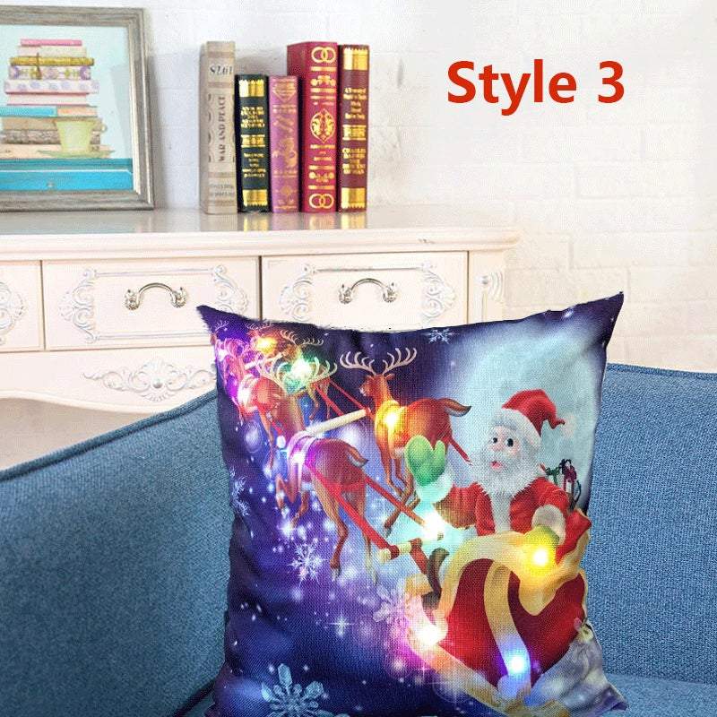 Christmas Led Lights Linen Cushion Covers Bed Sofa Decor