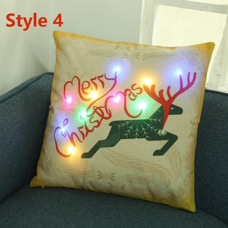 Christmas Led Lights Linen Cushion Covers Bed Sofa Decor