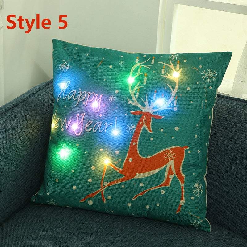 Christmas Led Lights Linen Cushion Covers Bed Sofa Decor