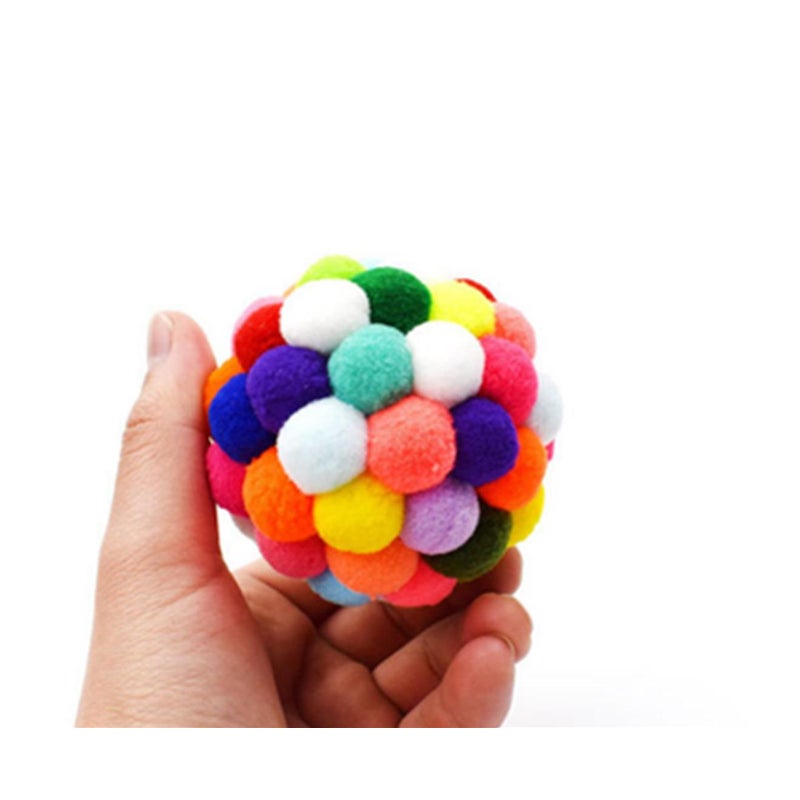 Colourful Plush Bell Bouncy Handmade Pet Ball Dog Cat Toy